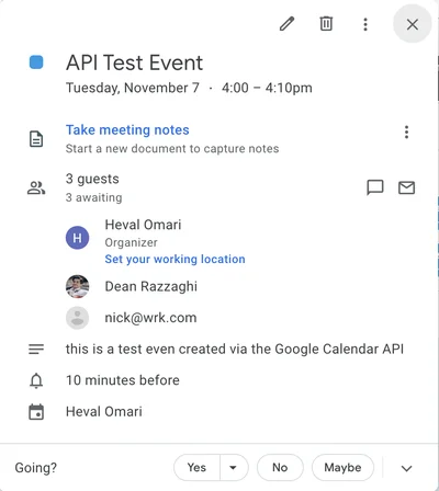 Create Google Calendar Events from Google Sheet rows - Output